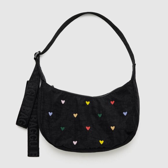 NWT Baggu Small Crescent Bag - Embroidered Hearts - Picture 1 of 8